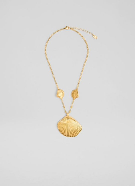 L.K.Bennett Coral Gold-Tone Shell Necklace, Cream Gold