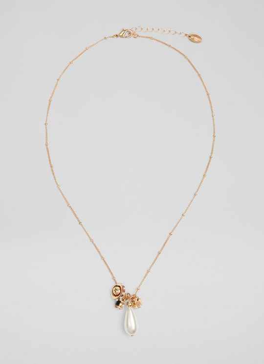 L.K.Bennett Royal Pearl and Crystal Embellished Necklace, Cream Gold
