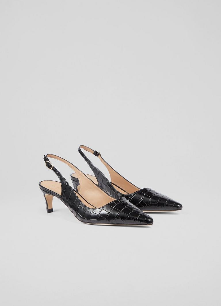 Black kitten heel slingback top shoes