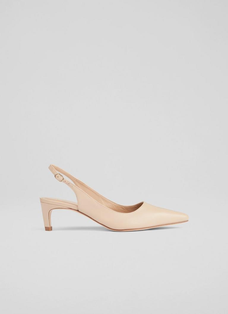 Alyssa Cream Leather Kitten Heel Slingbacks