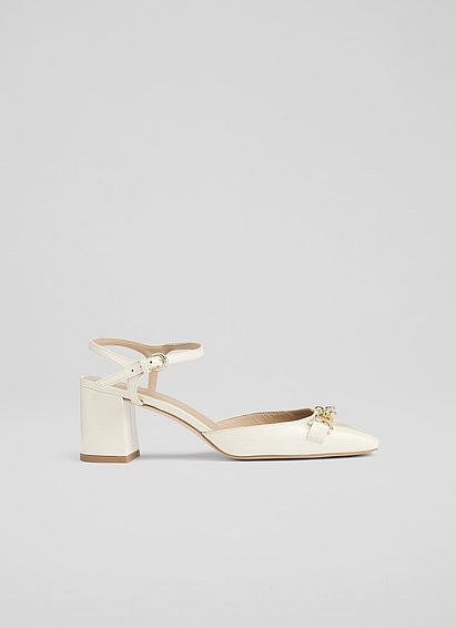 Mindy Cream Patent Leather Ankle Strap Courts, Cream