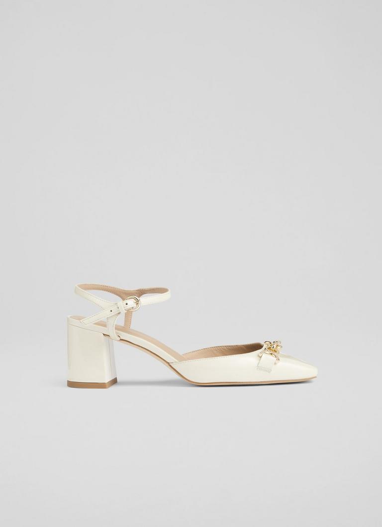 Mindy Cream Patent Leather Ankle Strap Courts Court Shoes