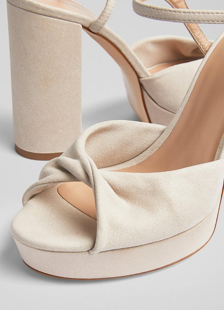 Scallop Pale Pink Block Heel Sandals Rosa Metallic Suede Platform