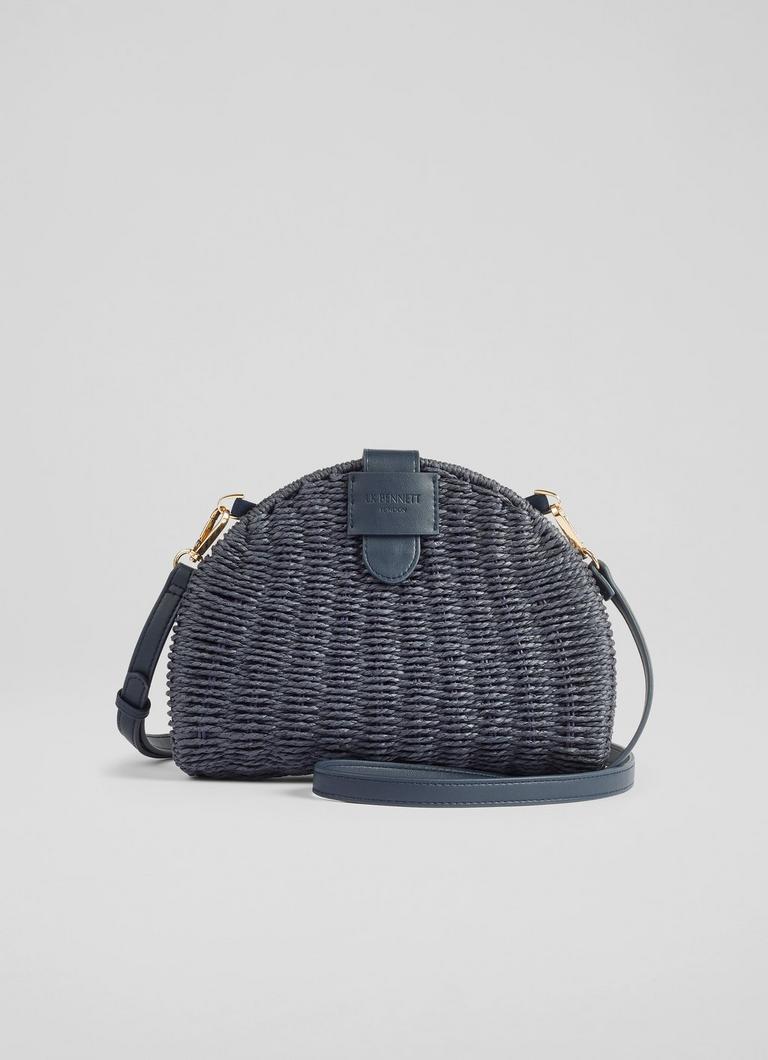 Lorena Navy Wicker Shoulder Bag