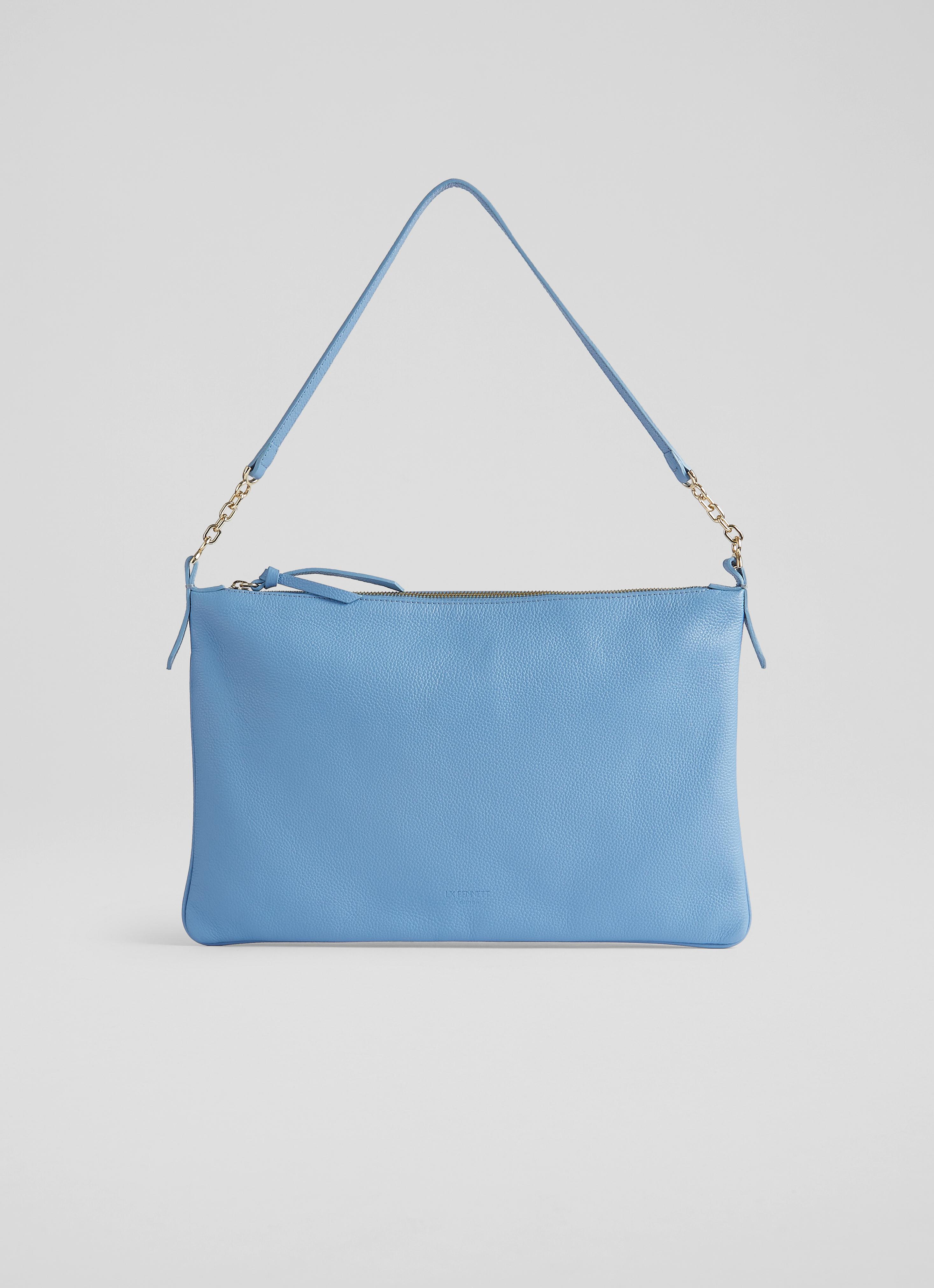 L.K.Bennett Rachel Blue Leather Slim Shoulder Bag, Dusty Blu