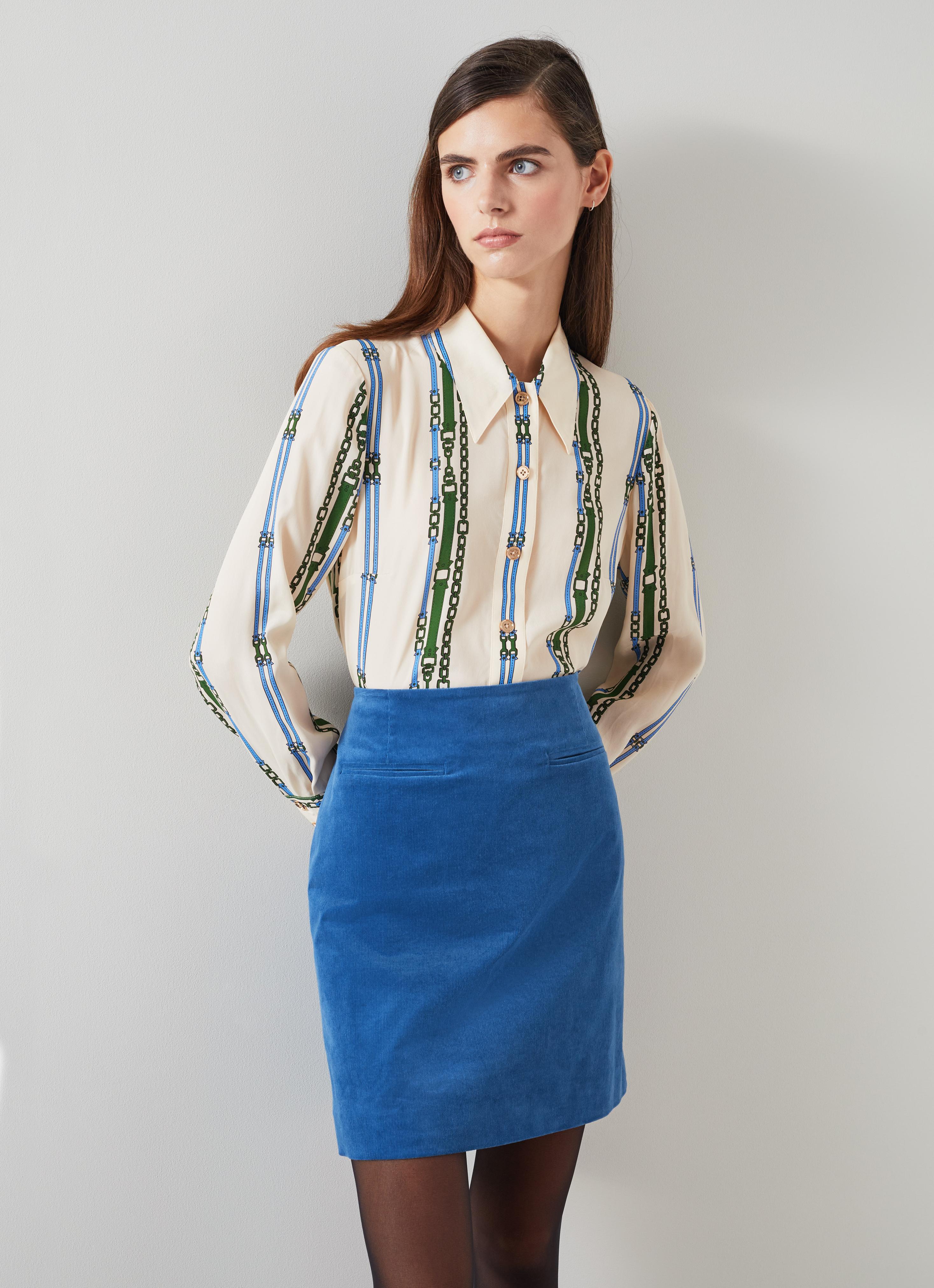 Deborah Blue Cotton Cord Skirt Clothing Sale Collections