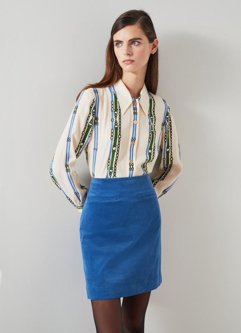 Deborah Blue Cotton Cord Skirt Clothing Sale Collections