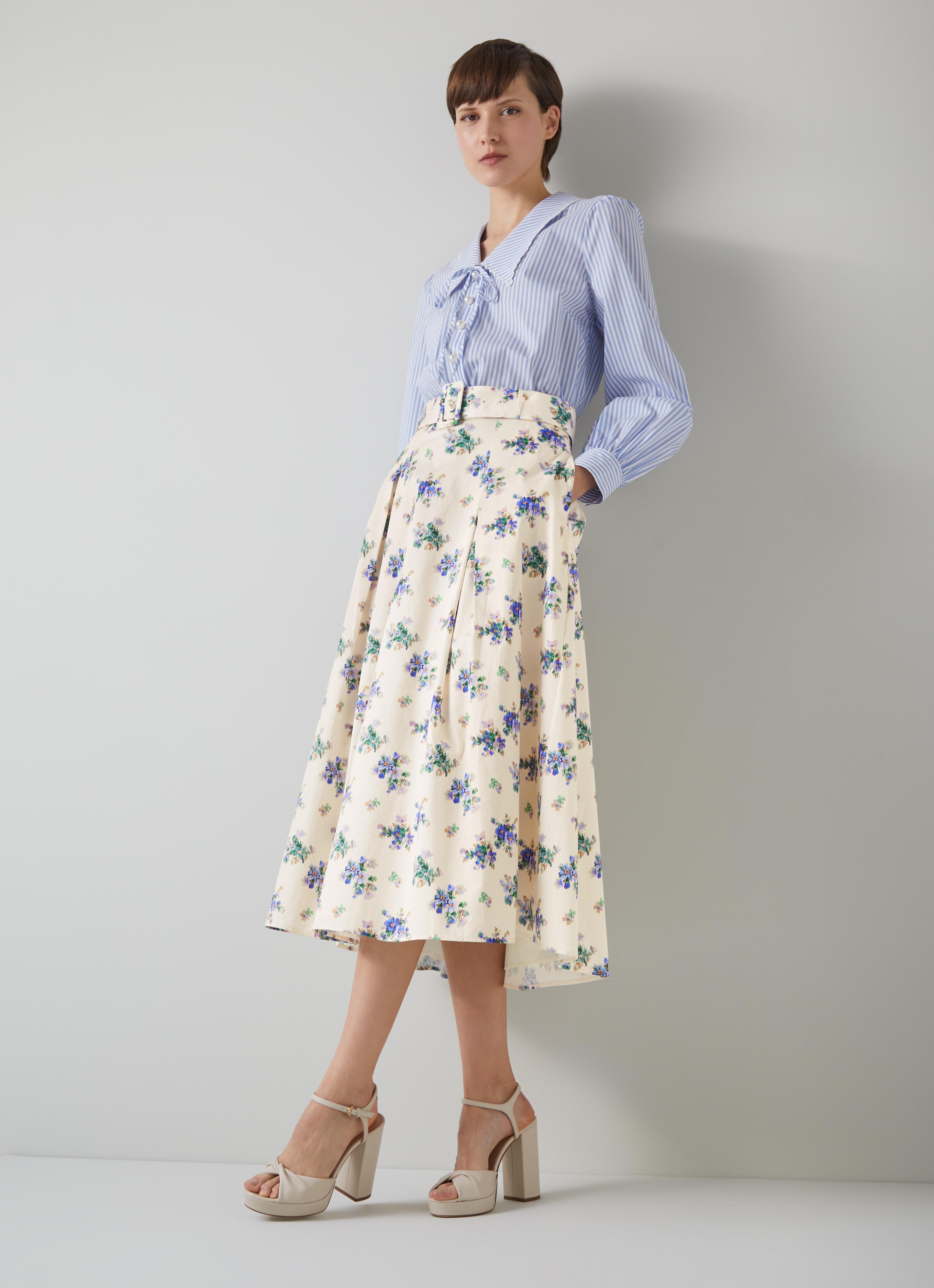 L.K.Bennett Elodie Bouquet Print Organic Cotton Skirt, Cream