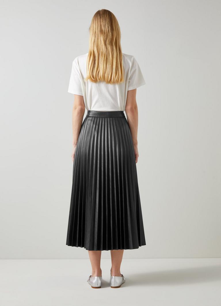 Black leather pleated skirt uk deals