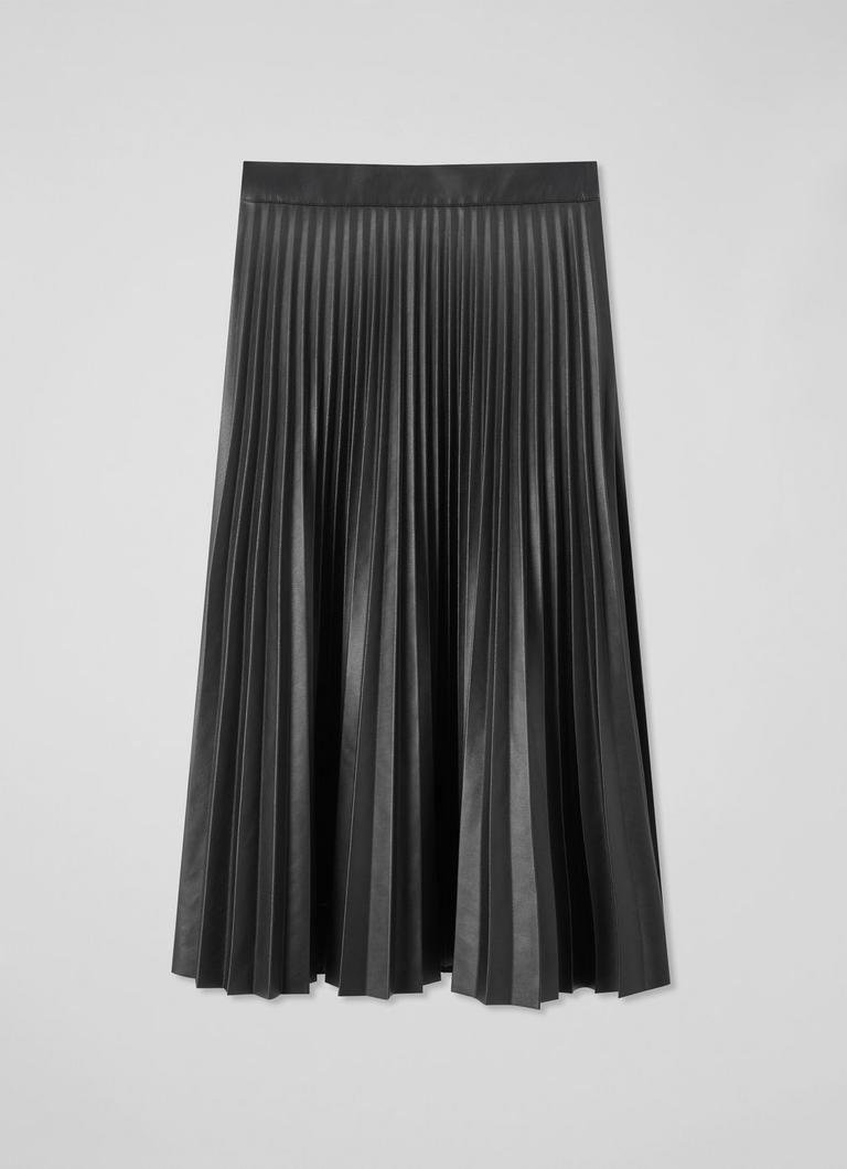 Laurie Black Faux Leather Pleated Skirt Clothing Collections