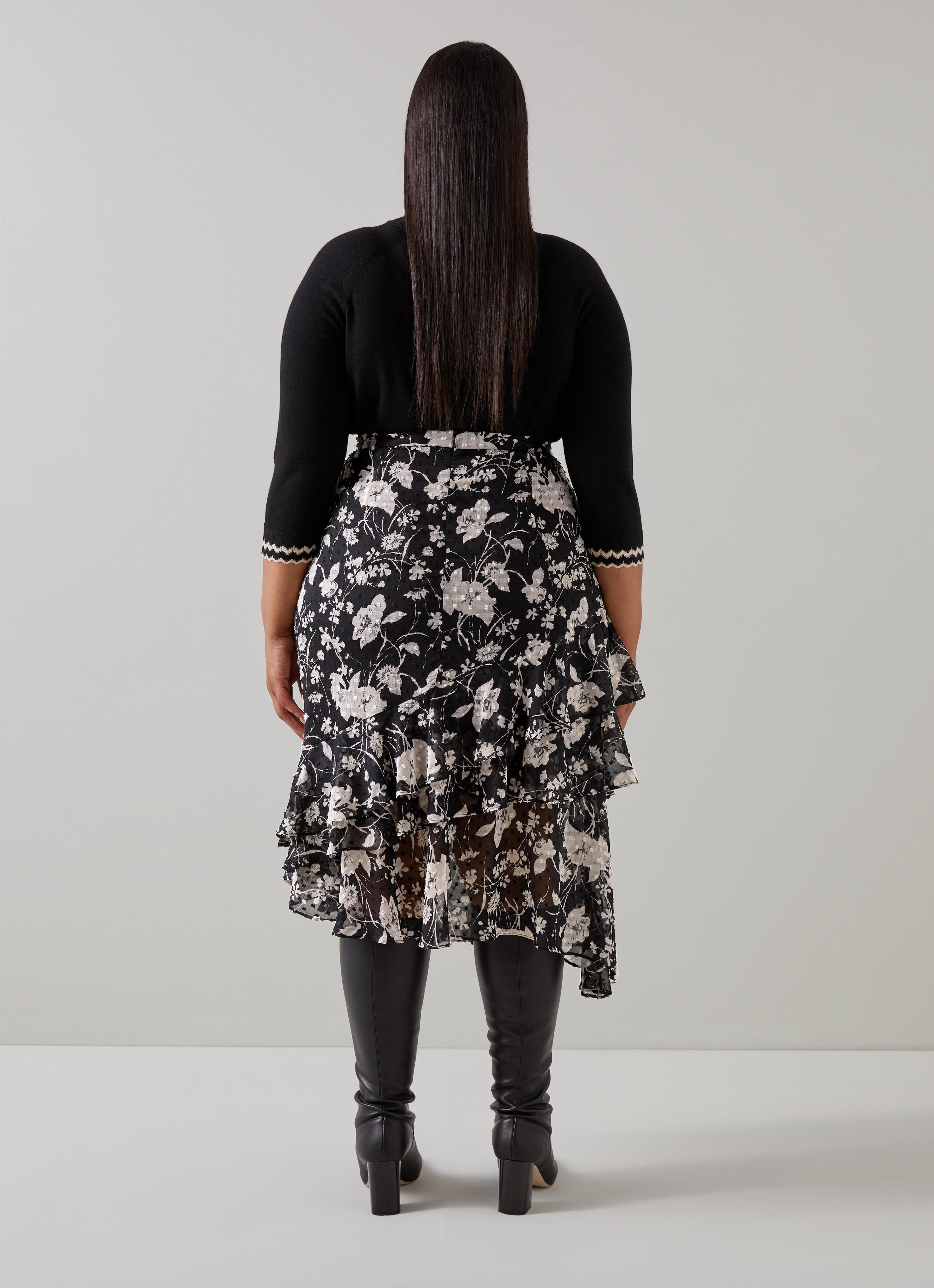 Winona Black & Cream Mono Meadow Frill Detail Aysmetric Skirt