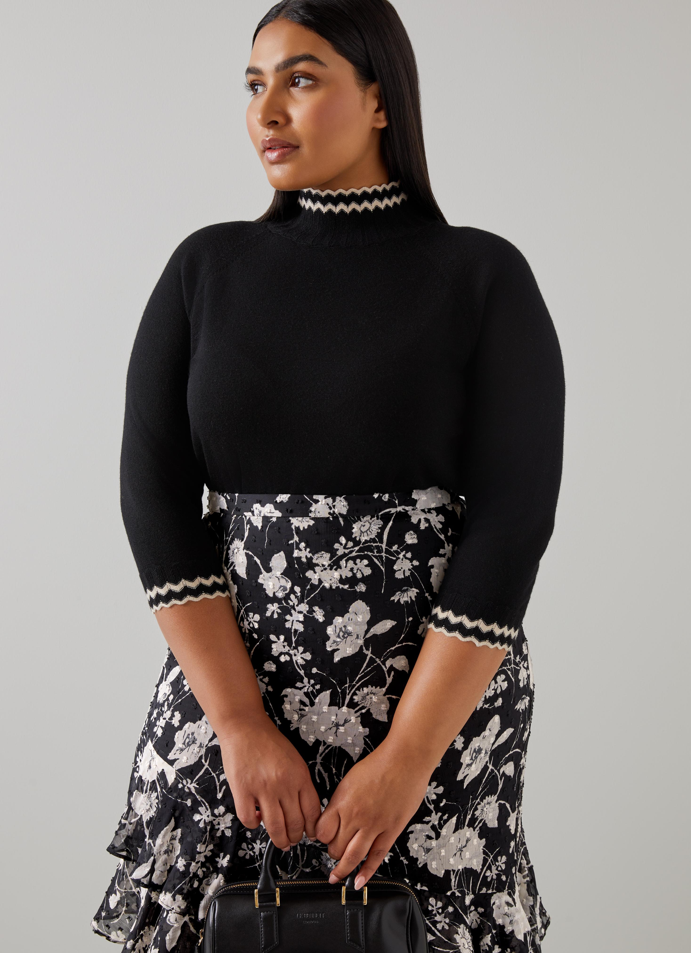 Winona Black & Cream Mono Meadow Frill Detail Aysmetric Skirt