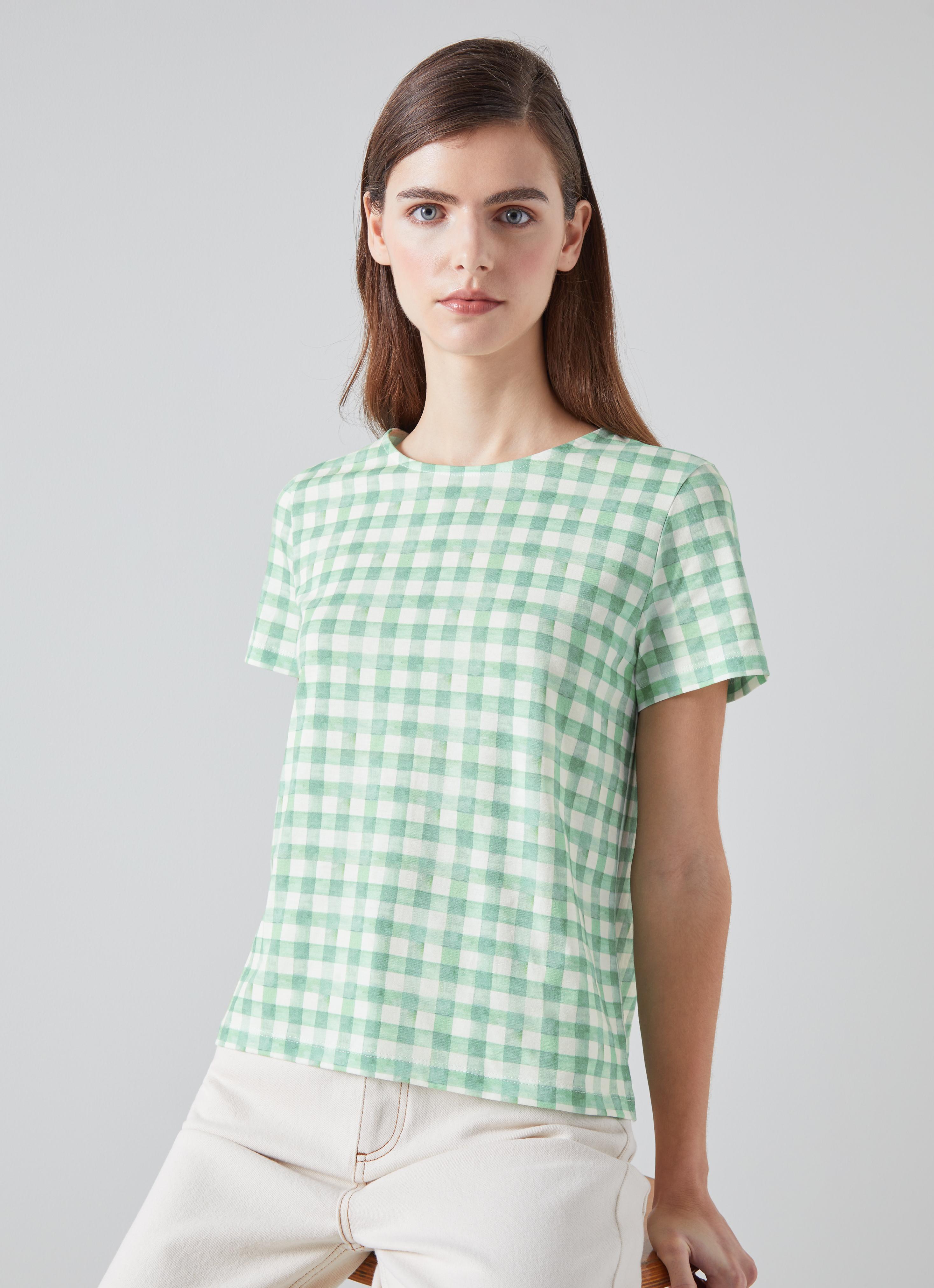 Calder Gingham Check Organic Cotton T-Shirt | Clothing | Sale