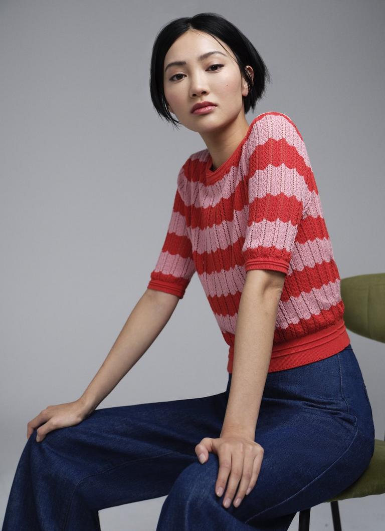 Retro romance cotton hot sale striped knit sweater