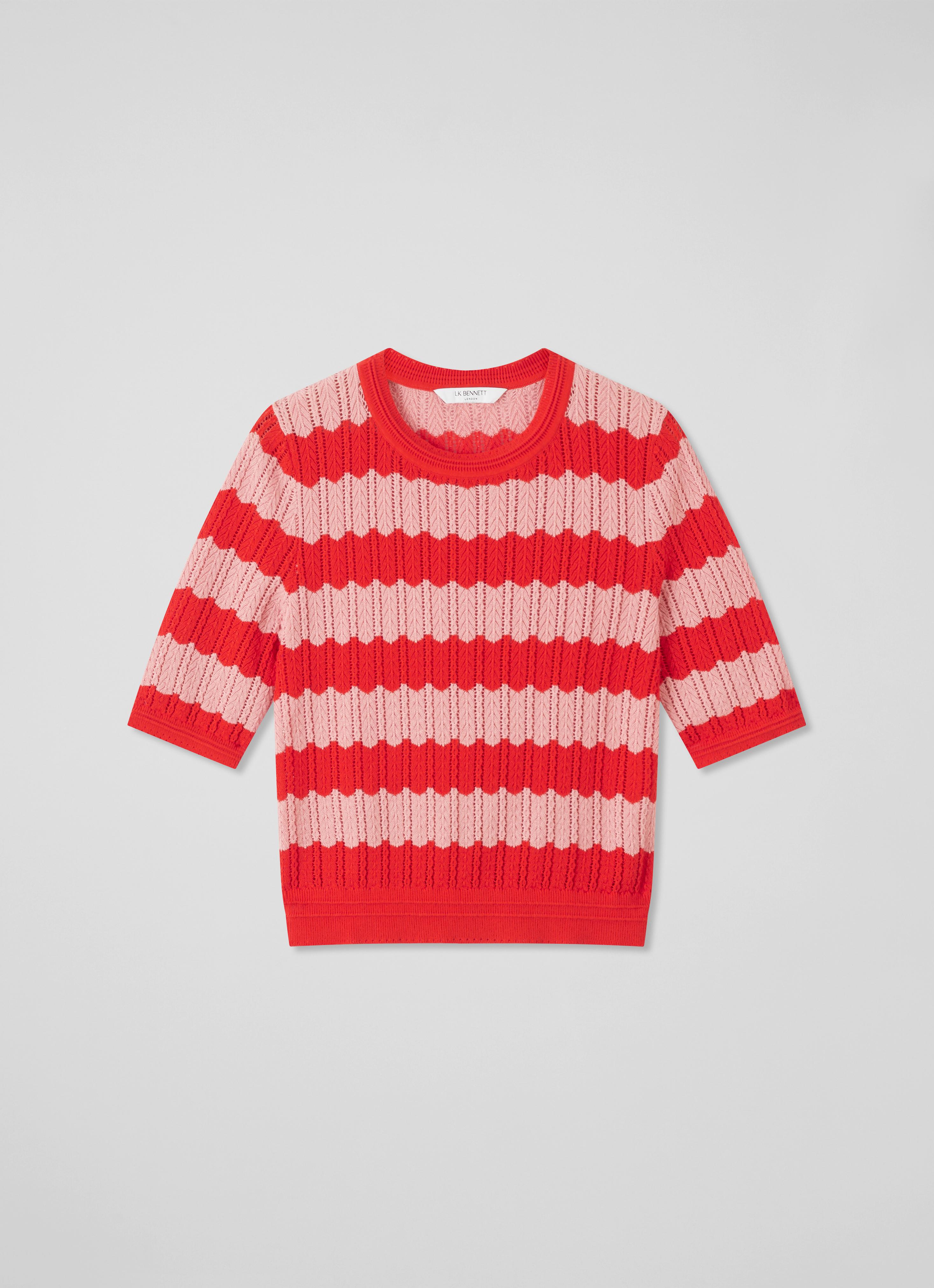 Cinzia Red And Pink Cotton-Rayon Wavy Knitted Top | Clothing