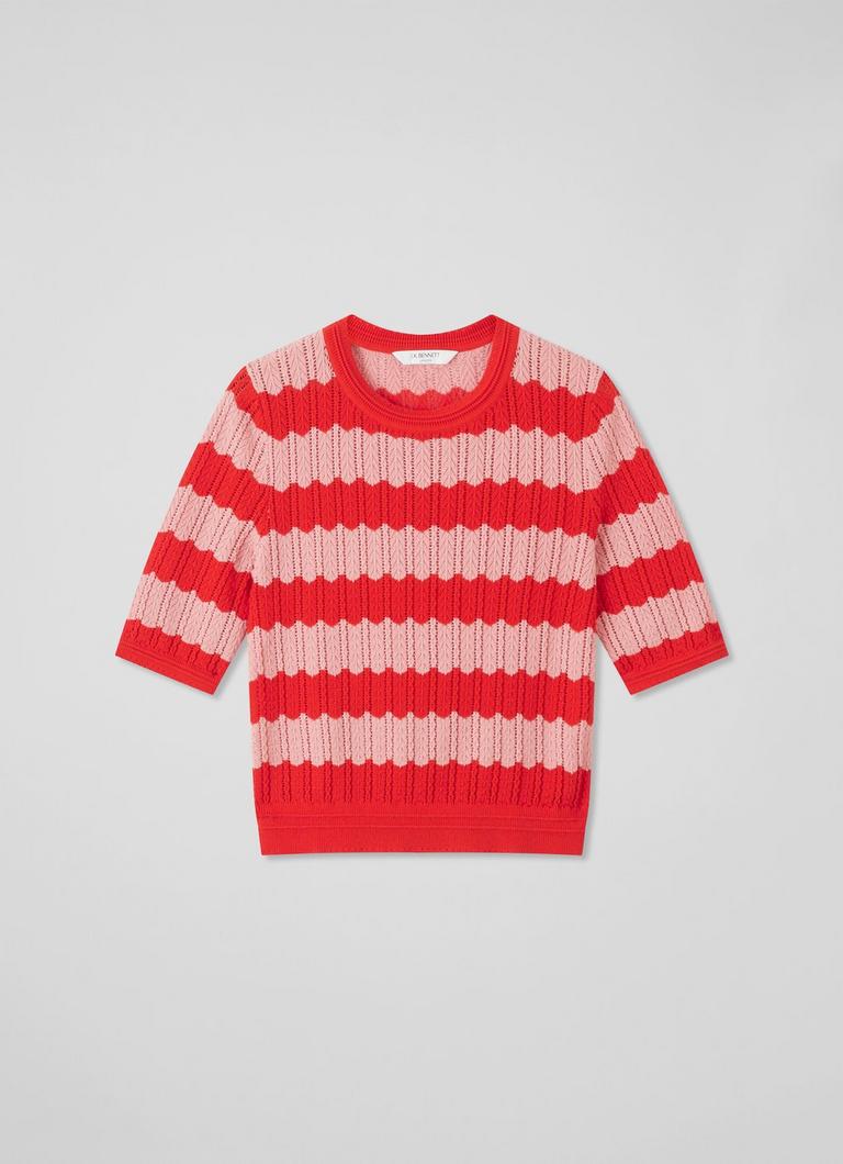 Cinzia Red And Pink Cotton-Rayon Wavy Knitted Top | Clothing Cinzia Red And Pink Cotton-Rayon Wavy Knitted Top | Clothing