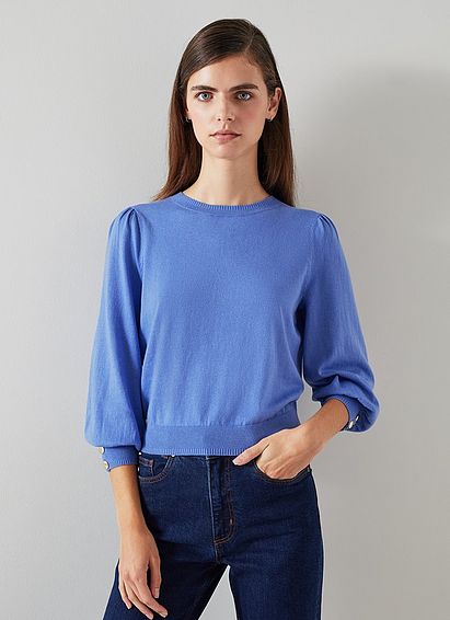 Diana Blue Cotton And Sustainably Sourced Merino Jumper Wedgewood, Wedgewood