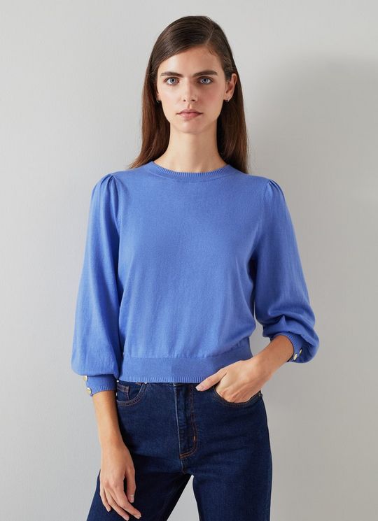 L.K.Bennett Diana Blue Cotton And Sustainably Sourced Merino Jumper, Wedgewood