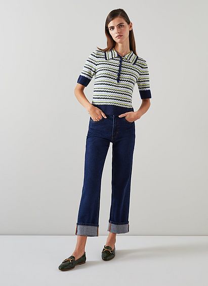 Lois Navy Cotton-Sustainably Sourced Merino Blend Top Multi, Multi