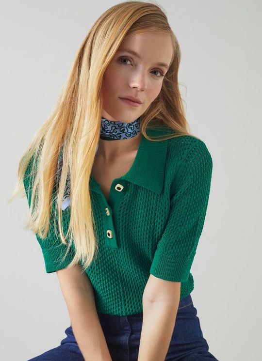 L.K.Bennett Nancy Green Cotton-Rich Knitted Top, Eden Green