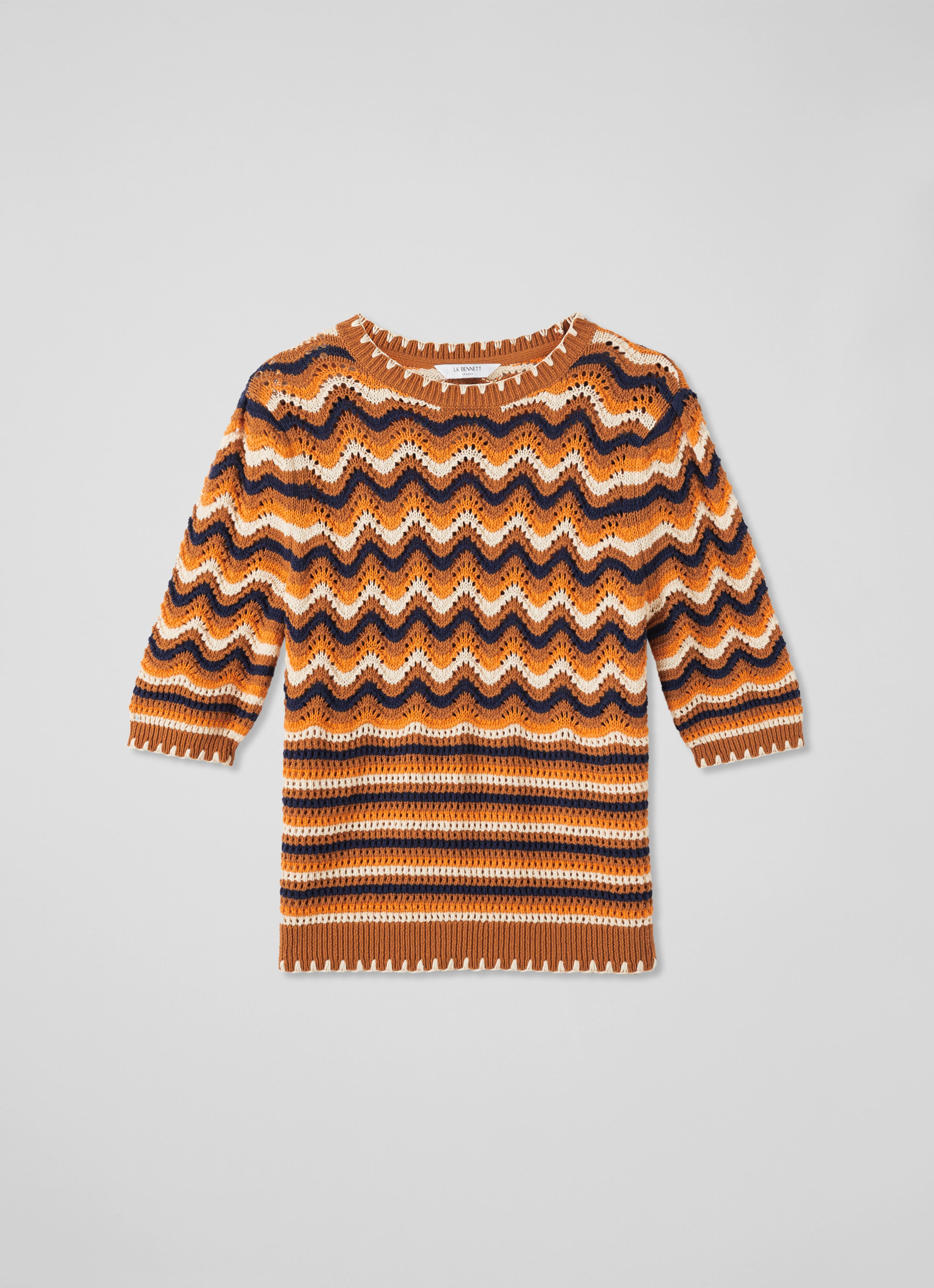 Soni Brown Multi Cotton Wavy Knitted Top | Clothing | Sale