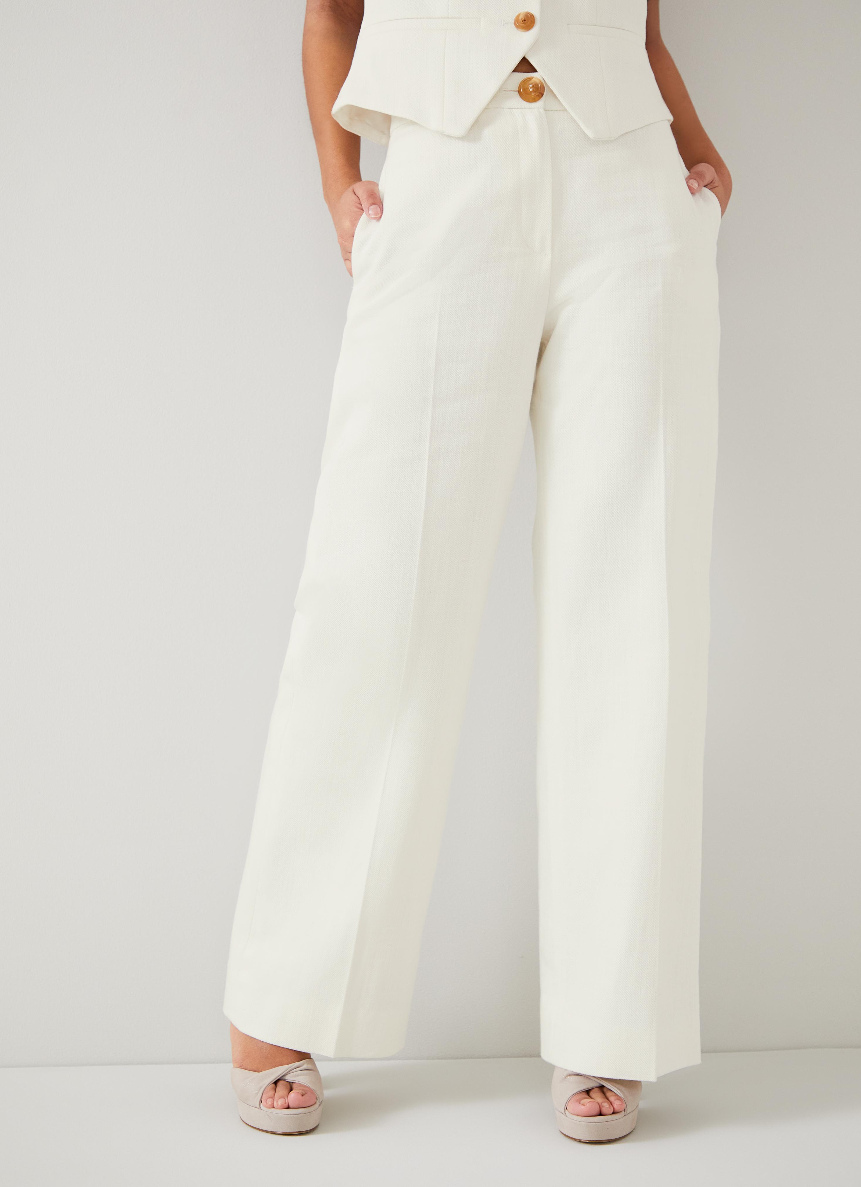 Ami Petite Cream Italian Cotton Wide-Leg Trousers Clothing