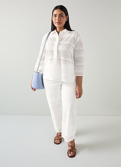Edie White Broderie Anglaise Trousers, White