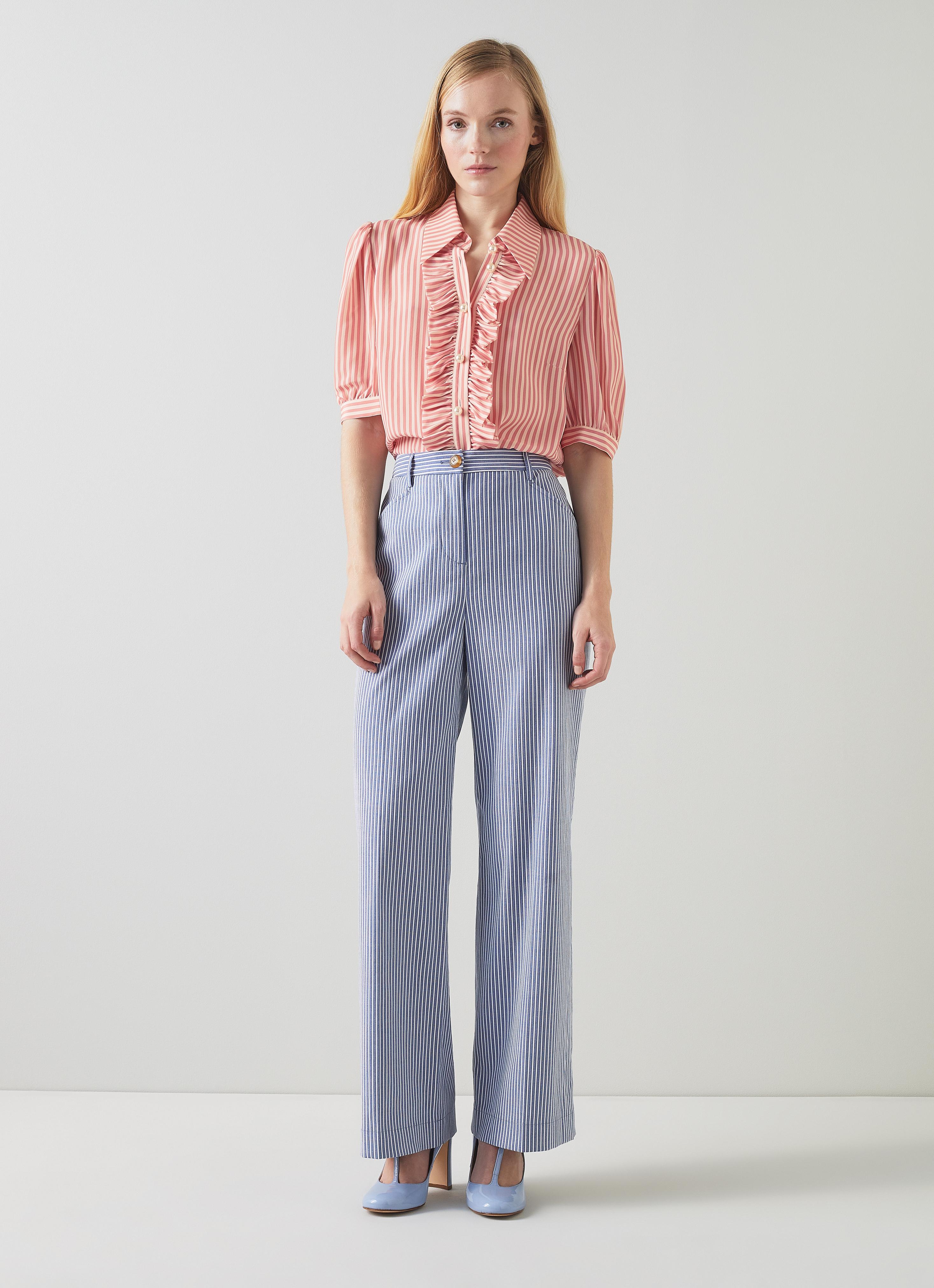 Gene Blue And White Stripe Cotton-Rich Trousers