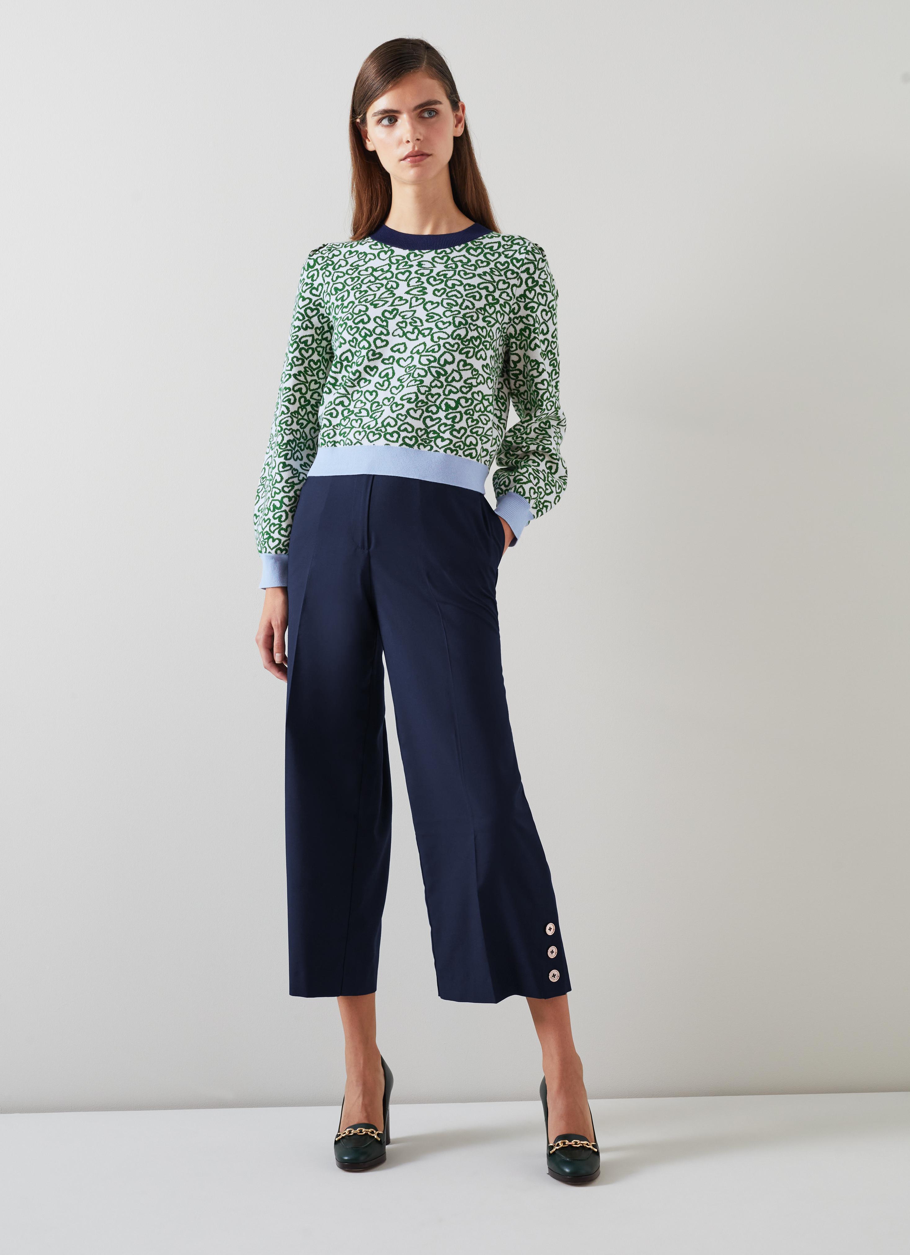 Keaton Navy Wide-Leg Cropped Trousers