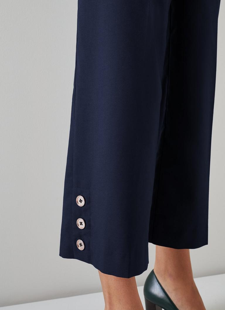 Keaton Navy Wide Leg Cropped Trousers Trousers Clothing