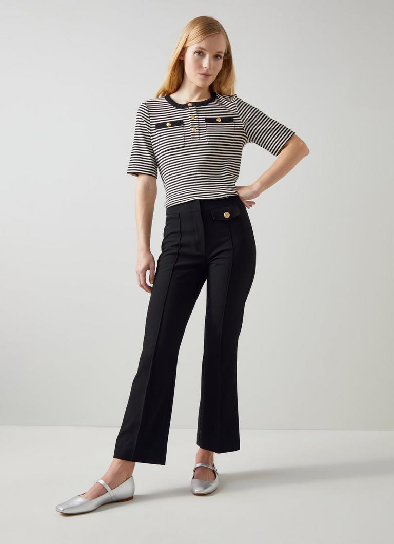 Soni Black Button-Detail Tailored Trousers