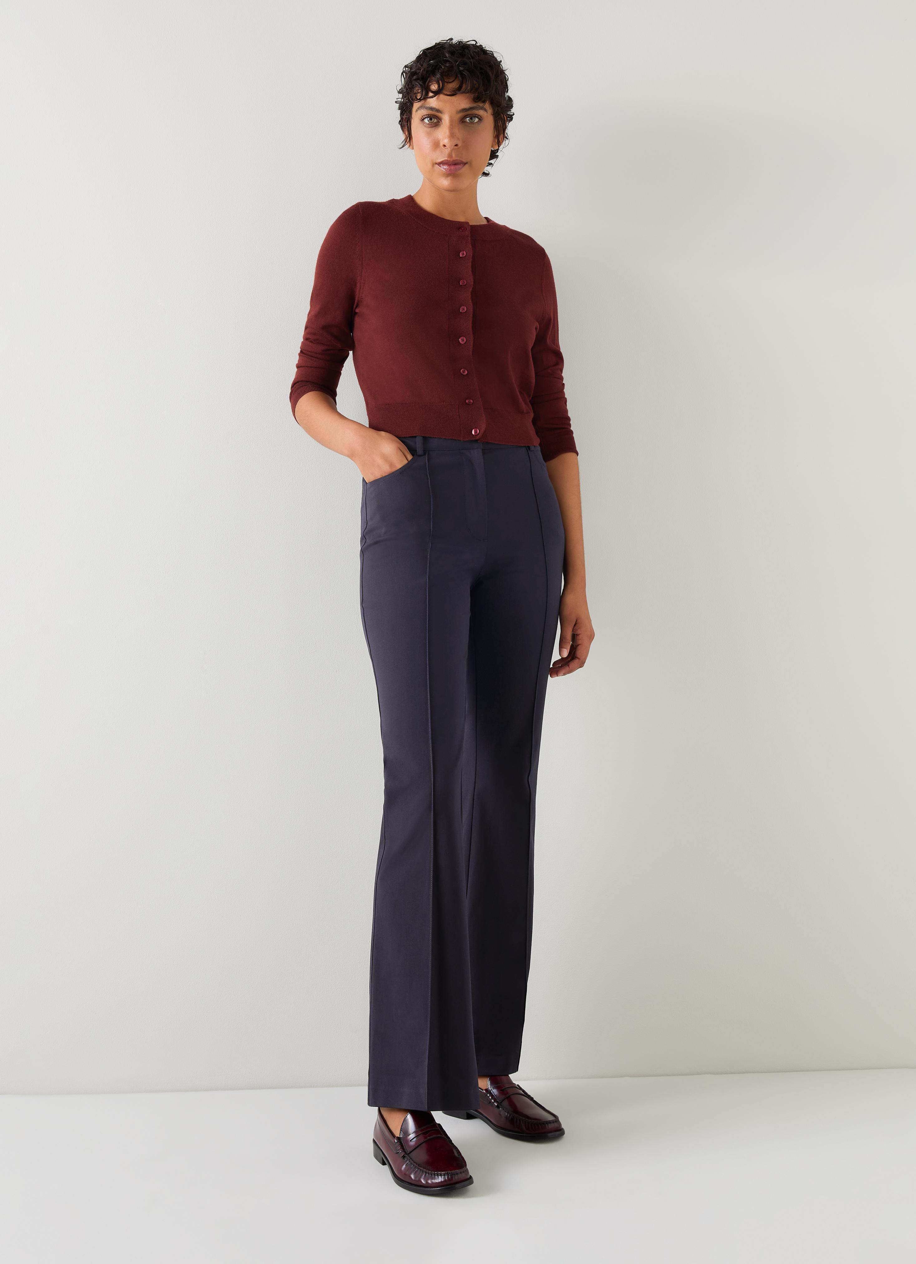 Susie Navy Cotton-Blend  Flared Trousers