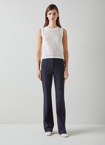 Susie Navy Cotton-Blend  Flared Trousers, Navy