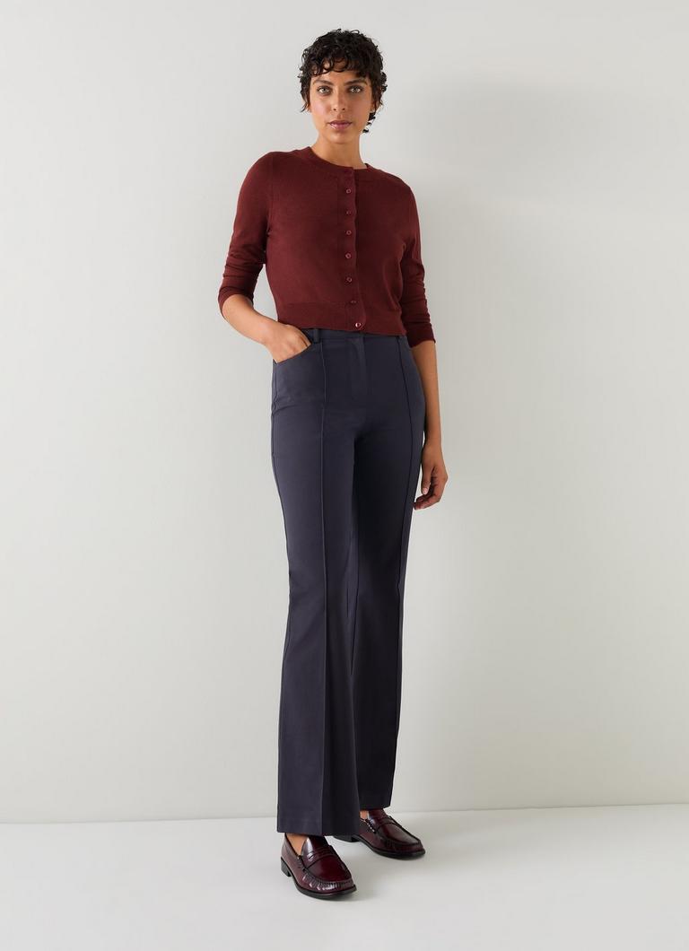 Susie Navy Cotton-Blend Flared Trousers
