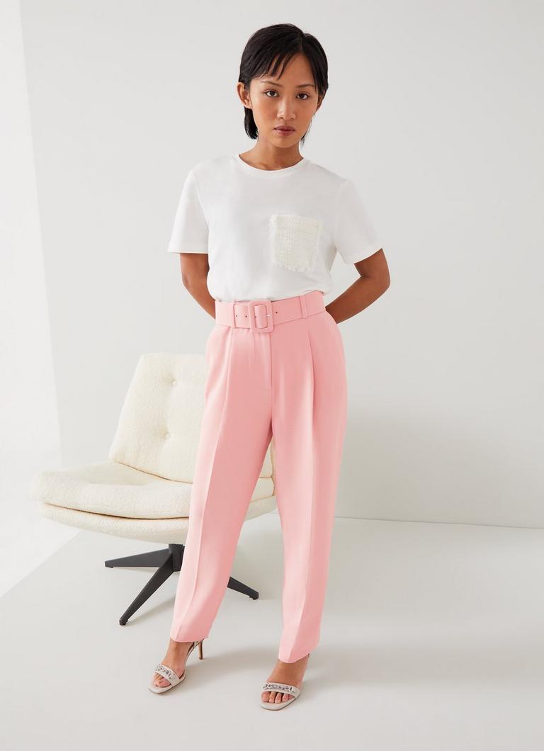 Tabitha Petite Pink Crepe Cropped Trousers