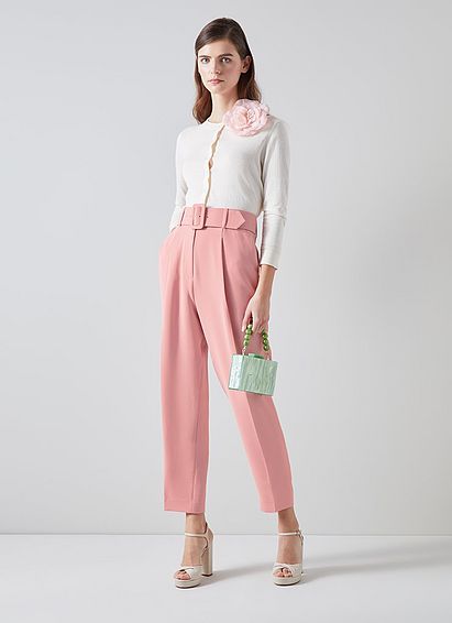 Tabitha Pink Crepe Tapered Cropped Trousers Rose, Rose