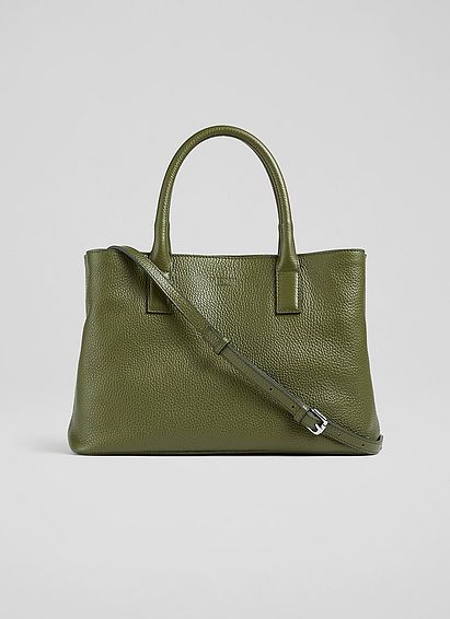 Lilita Green Grainy Leather Tote Bag, Green
