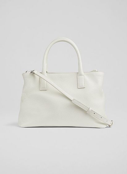 Lilita White Grainy Leather Tote Bag, White