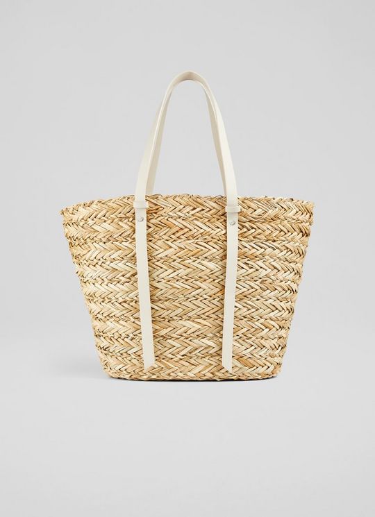 L.K.Bennett Viola Natural Straw Cream Handles Basket Bag, White Natural