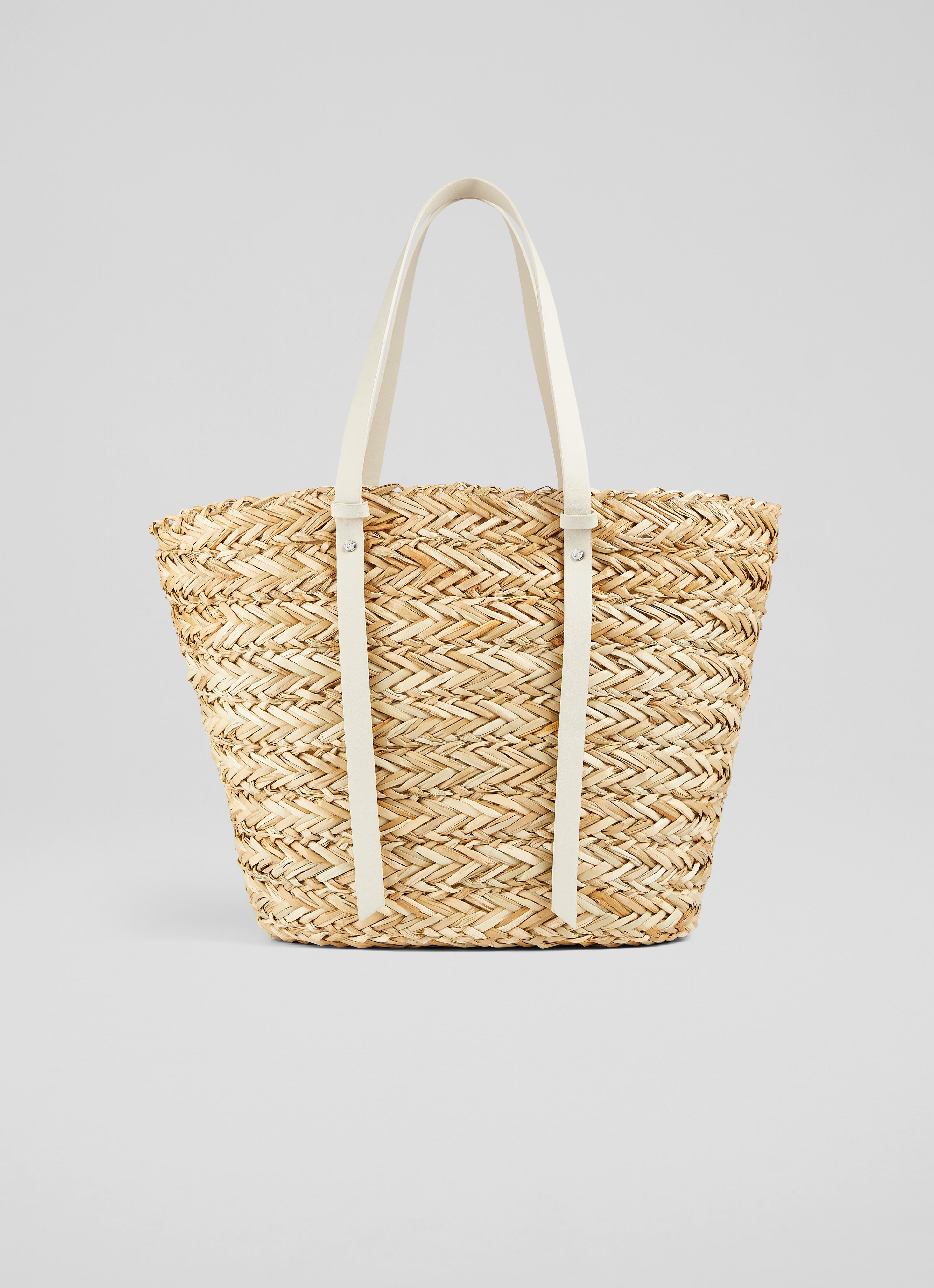 L.K.Bennett Viola Natural Straw Cream Handles Basket Bag White Natural, White Natural