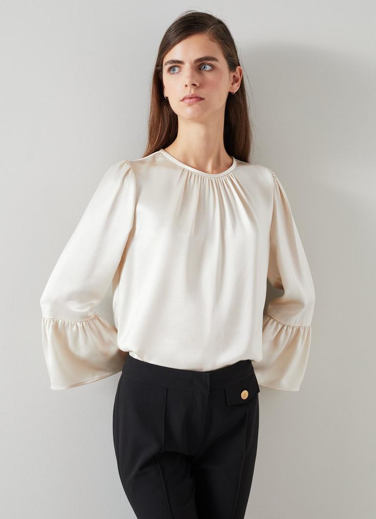 Agnes Birch Satin Top With Frill Cuff