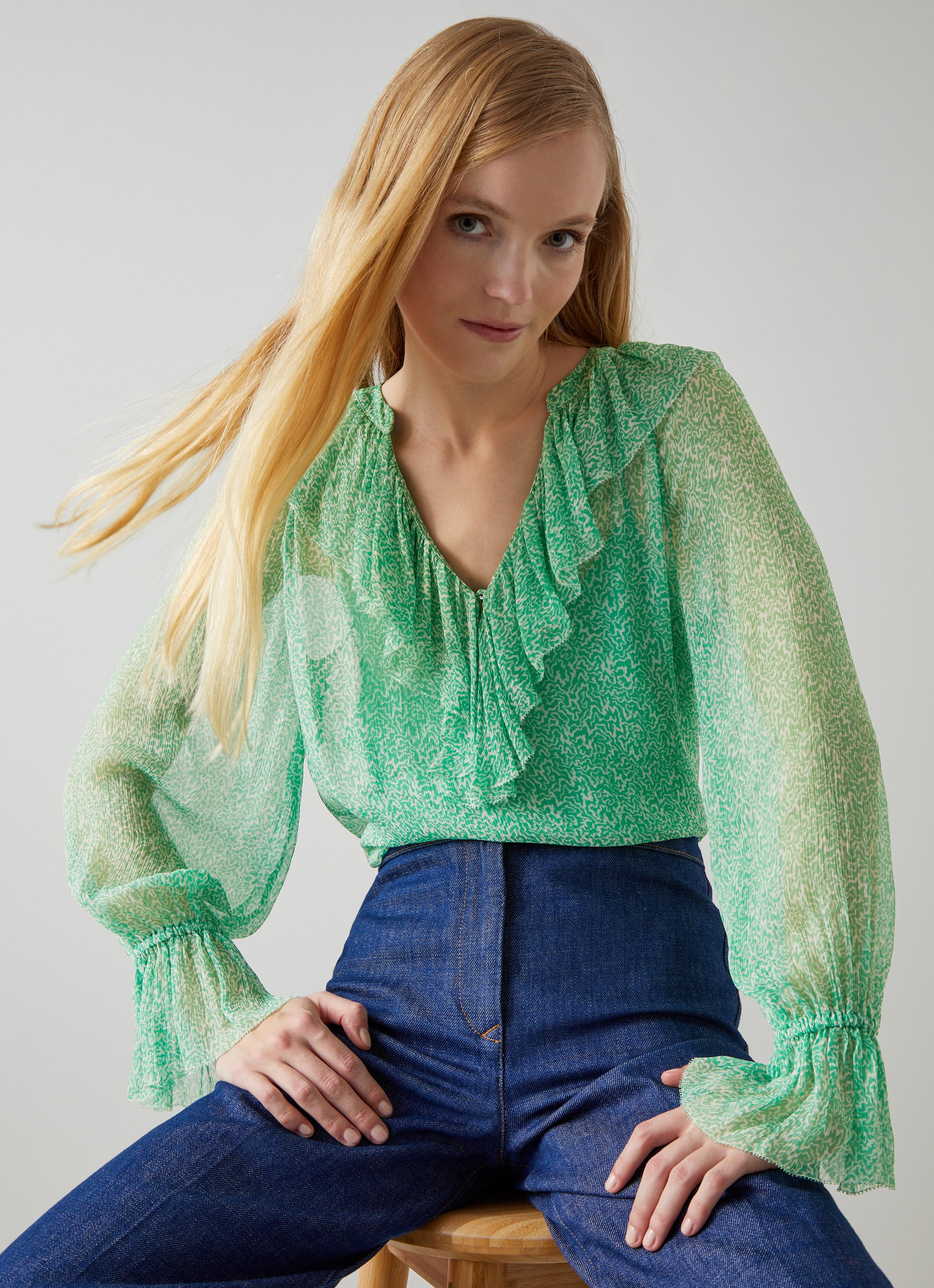 Annie Green And Cream Wiggle Print Blouse