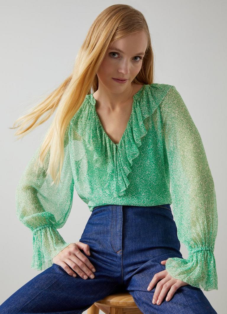 Annie Green And Cream Wiggle Print Blouse