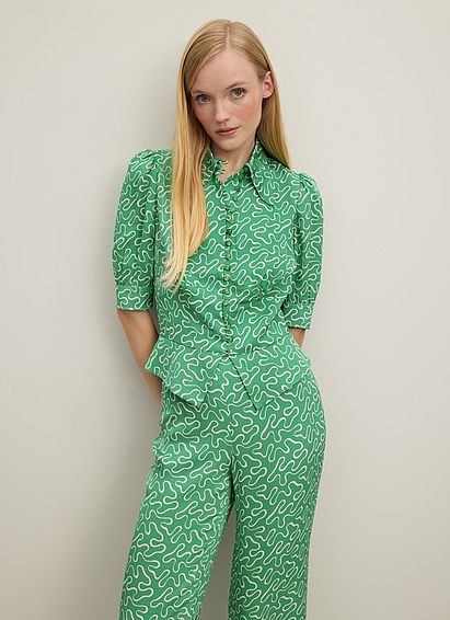 Esme Green And Cream Ribbon Print Trousers, Green