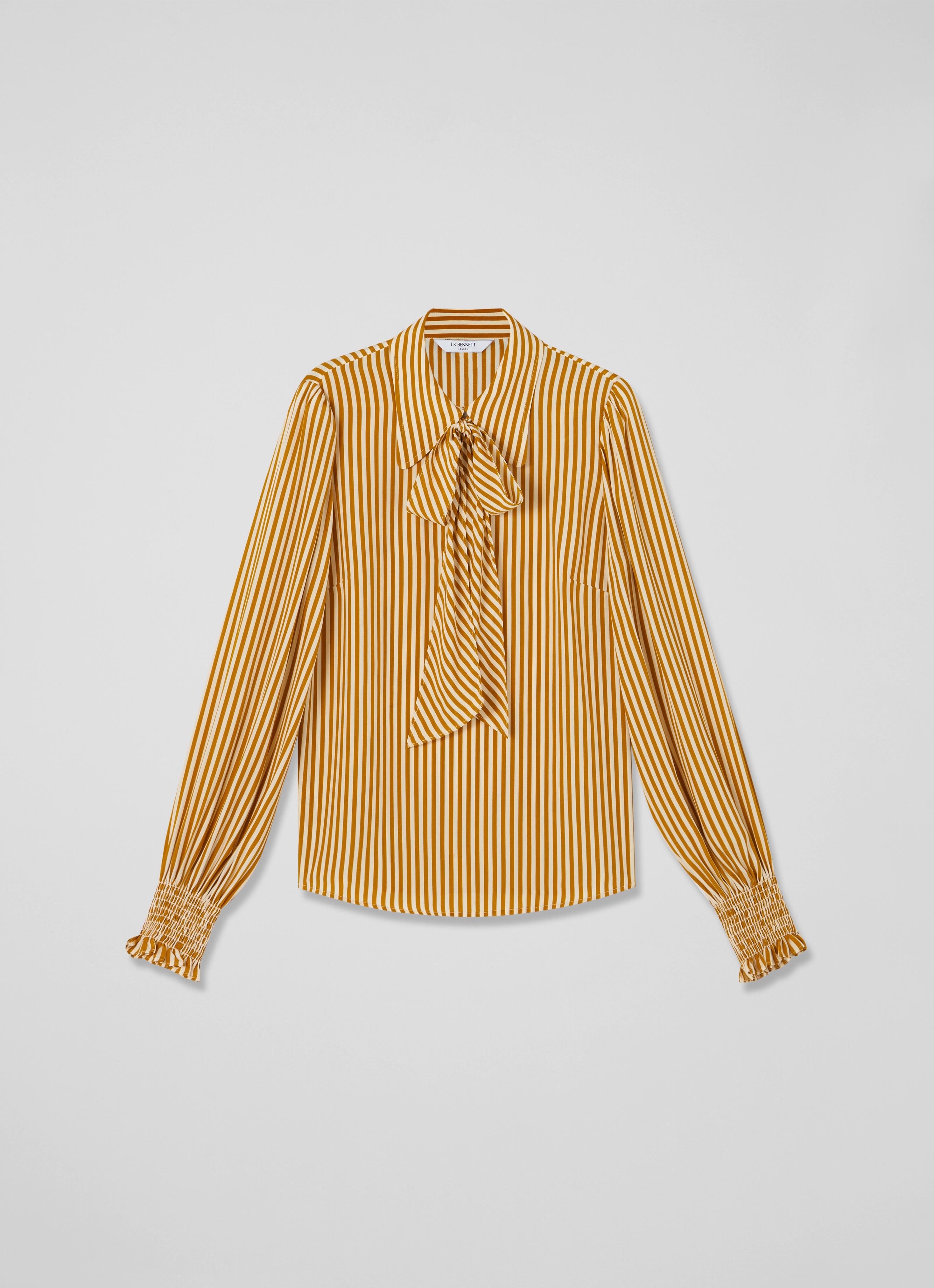 Emilia Camel And Cream Stripe Viscose-Silk Blouse | Sale