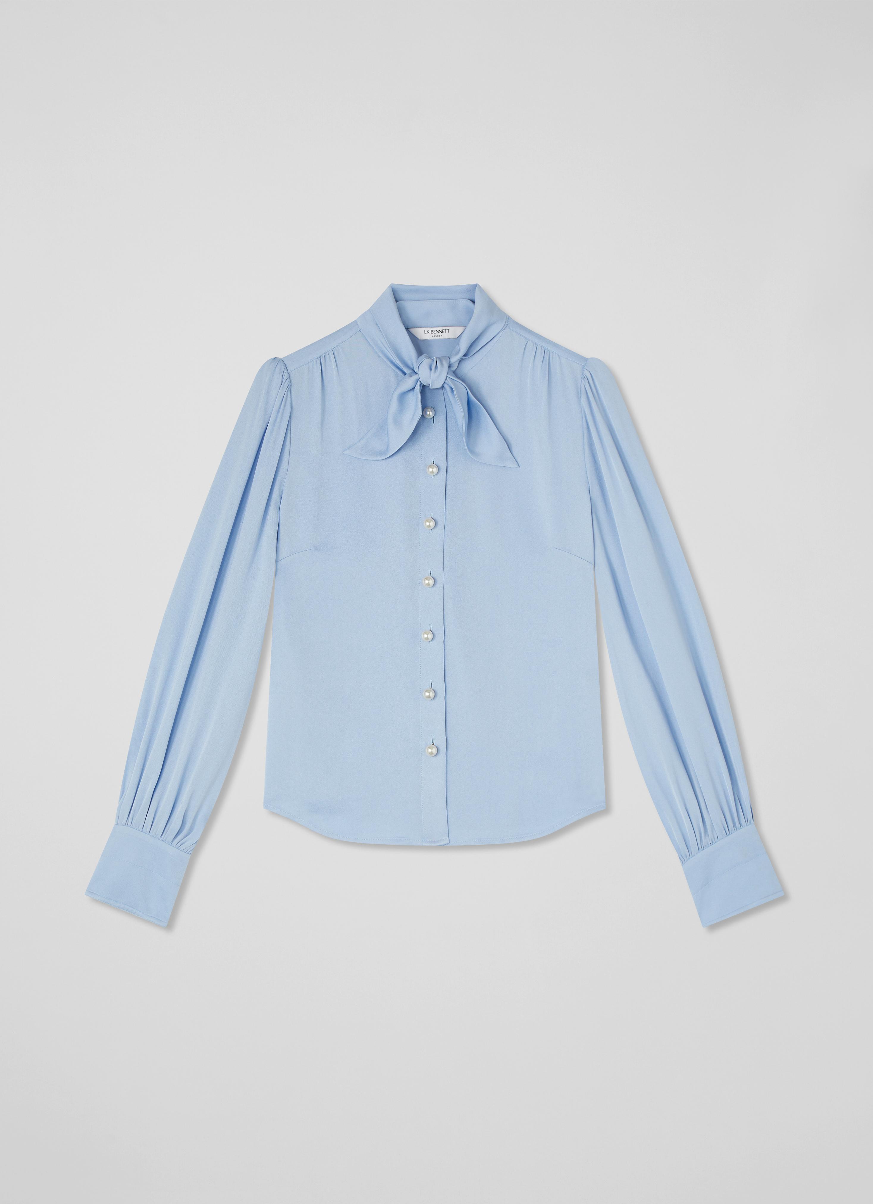 Hall Pale Blue Tie-Neck Blouse | Clothing | Collections | L.K.