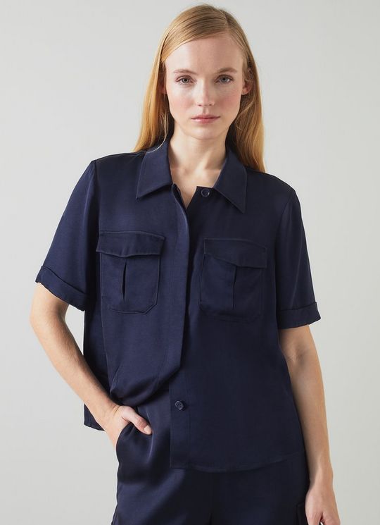 L.K.Bennett Luna Navy Viscose Utility-Style Shirt, Midnight
