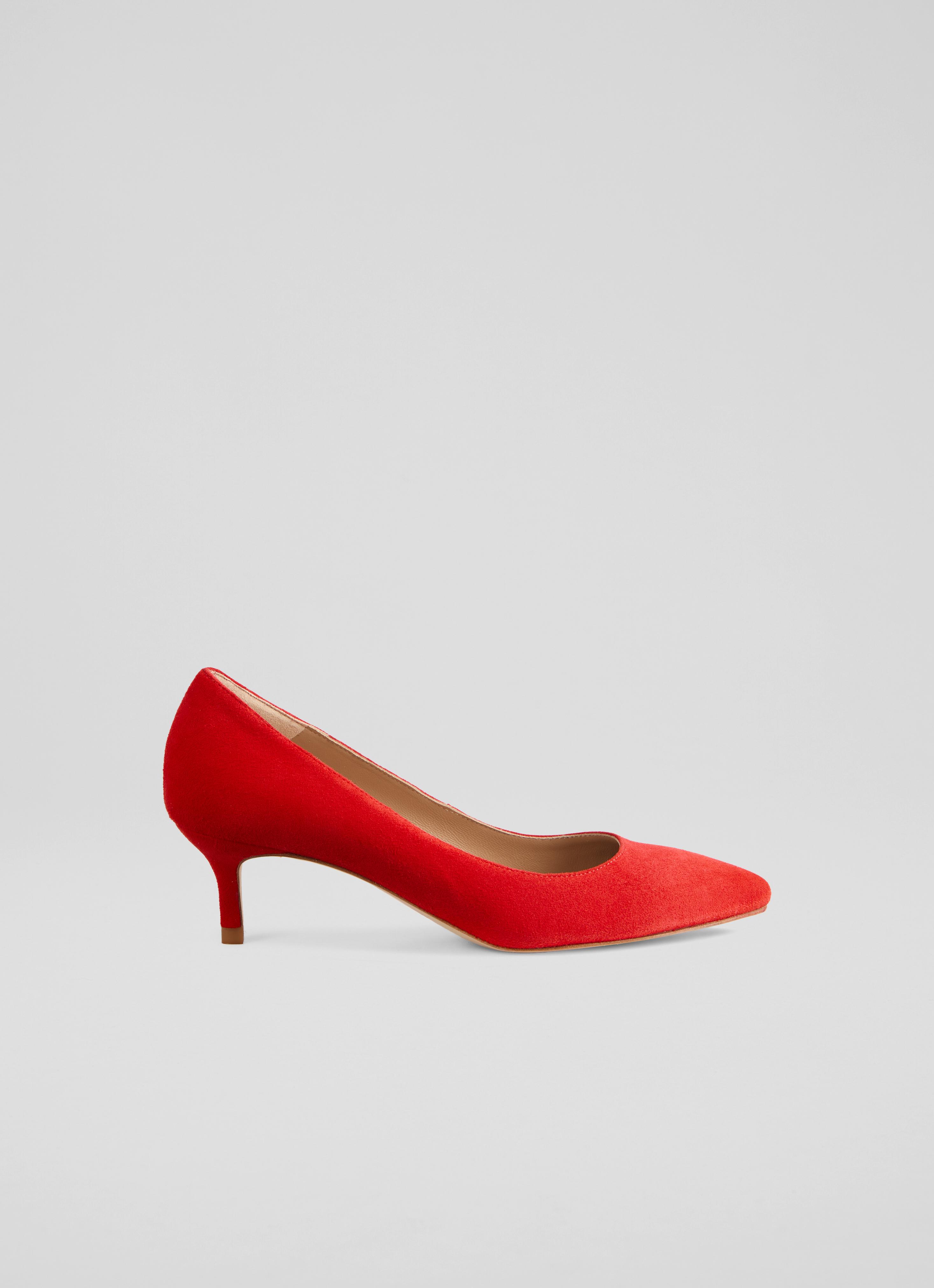 Classic Audrey Aurora Red Suede Kitten Heel Courts Shoes Sale