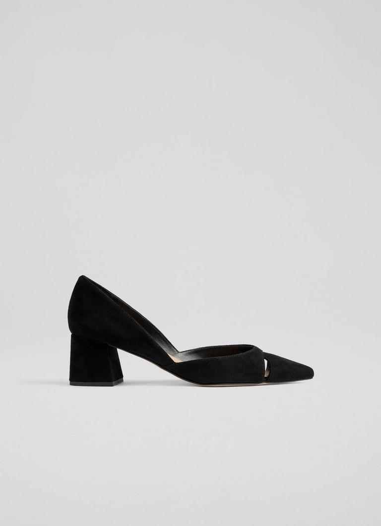Cecile Black Suede Cut Out Block Heel Court Sale Collections