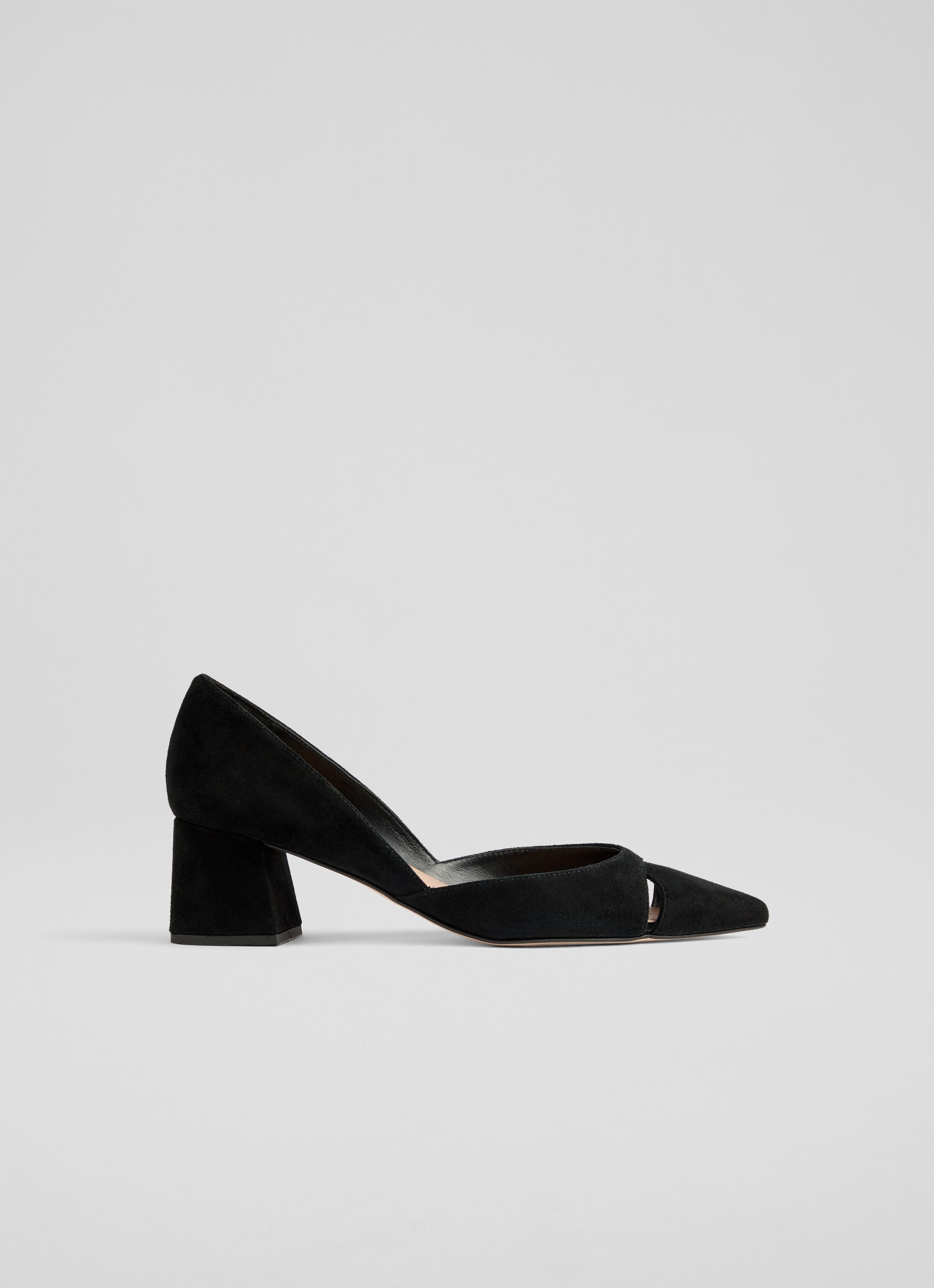 Cecile Black Suede Cut Out Block Heel Court | Shoes | Sale